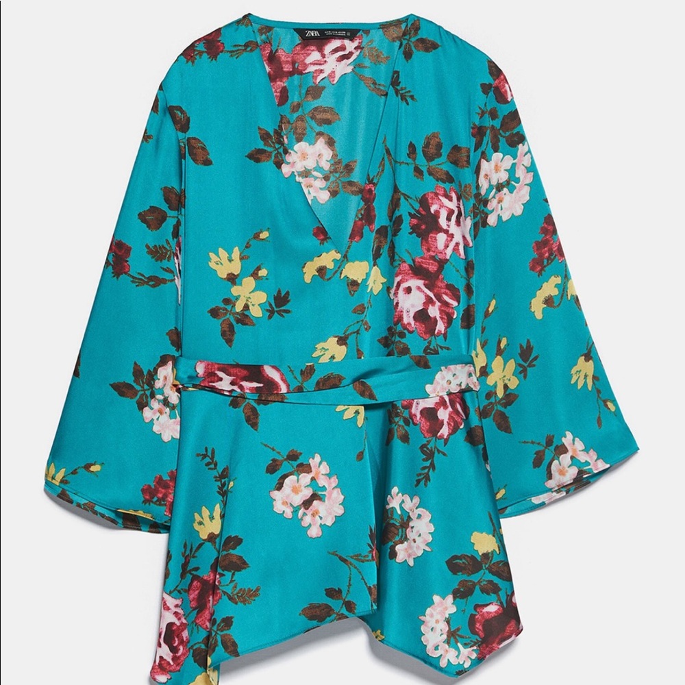 ZARA FLOWER PRINT WRAP TOP - Picture 2 of 4